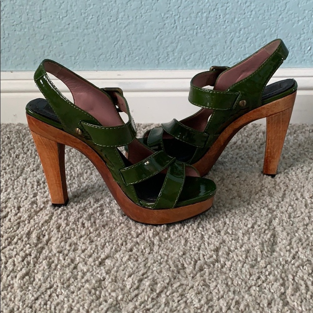 LIKE NEW Derek Lam Green Leather Wood Heels